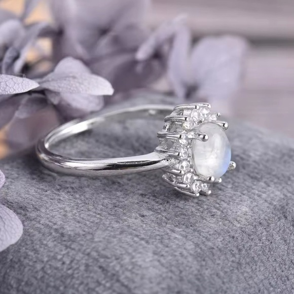 Authentic Blue Flashy Moonstone Ring Silver - Adjustable Open Ring - Picture 2 of 6